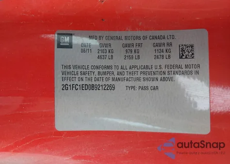 2011 Chevrolet Camaro 2Lt z USA, uszkodzony, nr VIN 2G1FC1ED0B9212269